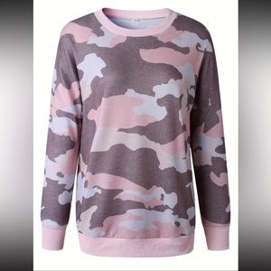 Lightweight Pink Camo Crew Pullover XL Comfy and Stretchy